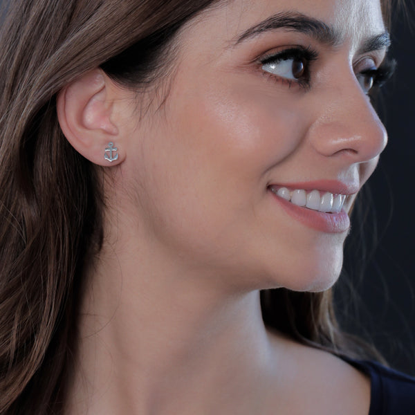 Anchor Stud Earrings - Silver