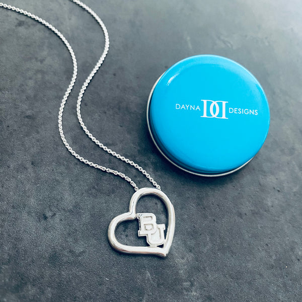 Baylor Bears Silver Heart Pendant Necklace