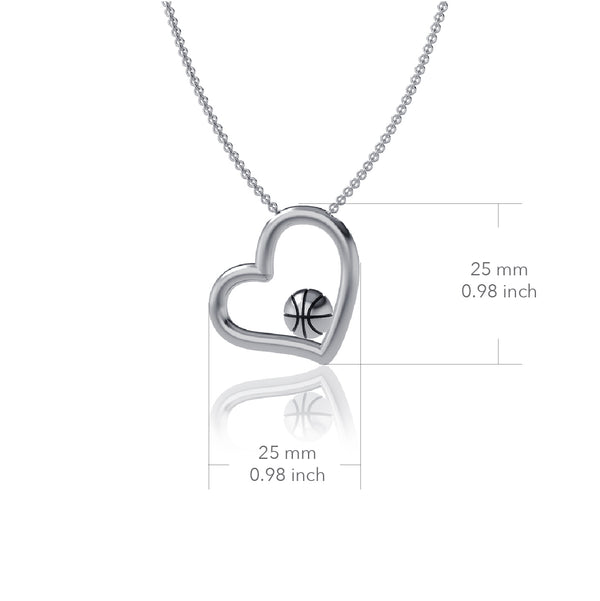 Basketball Heart Pendant Necklace - Silver