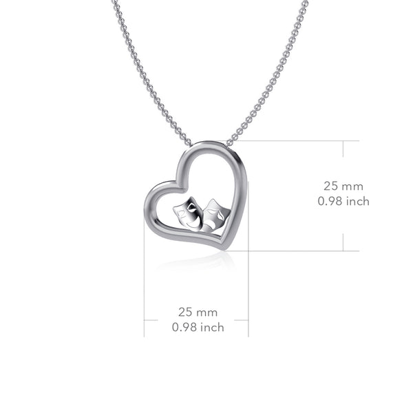Comedy and Tragedy Mask Heart Necklace