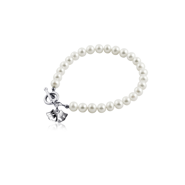 Comedy and Tragedy Mask Pearl Bracelet - Silver
