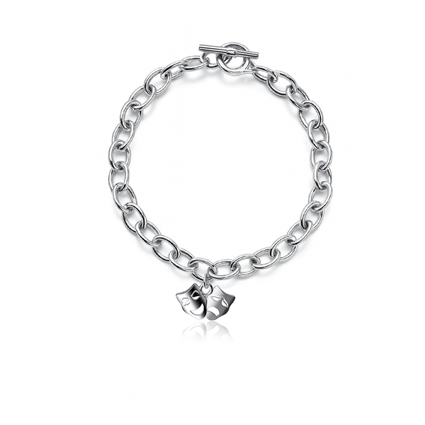 Comedy and Tragedy Mask Link Bracelet - Silver