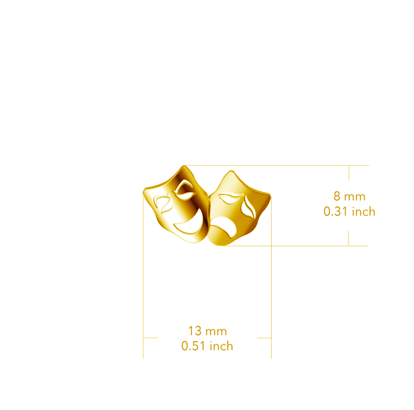 Comedy and Tragedy Mask Stud Earrings - Gold