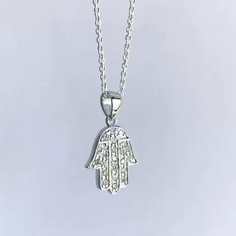 Crystal Hamsa Necklace - Silver