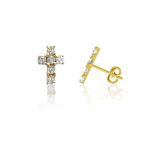 Mini Crystal Cross Stud Earrings - Gold