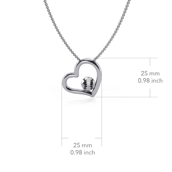 Softball Heart Necklace - Silver