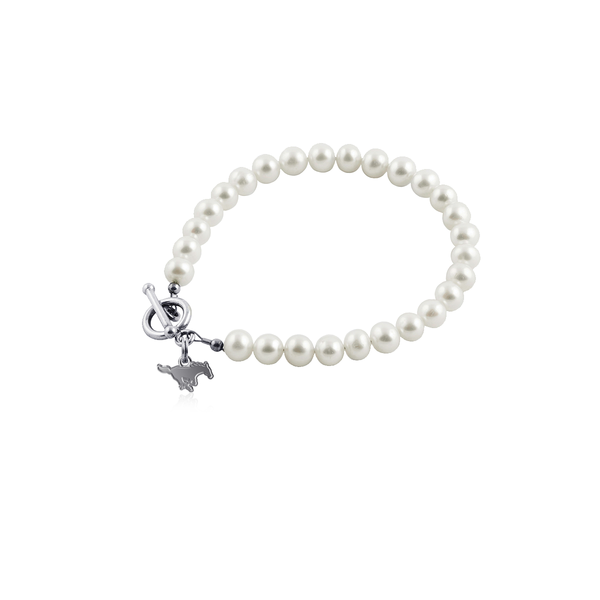 Southern Methodist Mustangs Pearl Bracelet - Silver