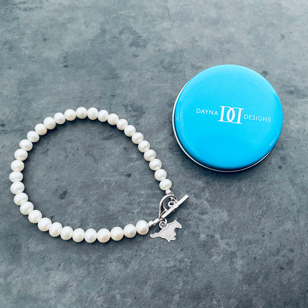 Southern Methodist Mustangs Pearl Bracelet - Silver