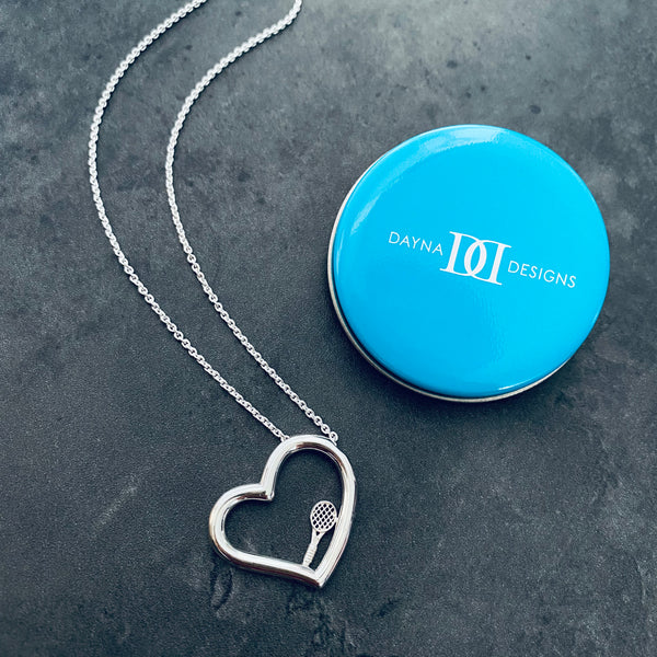 Tennis Racket Heart Necklace - Silver