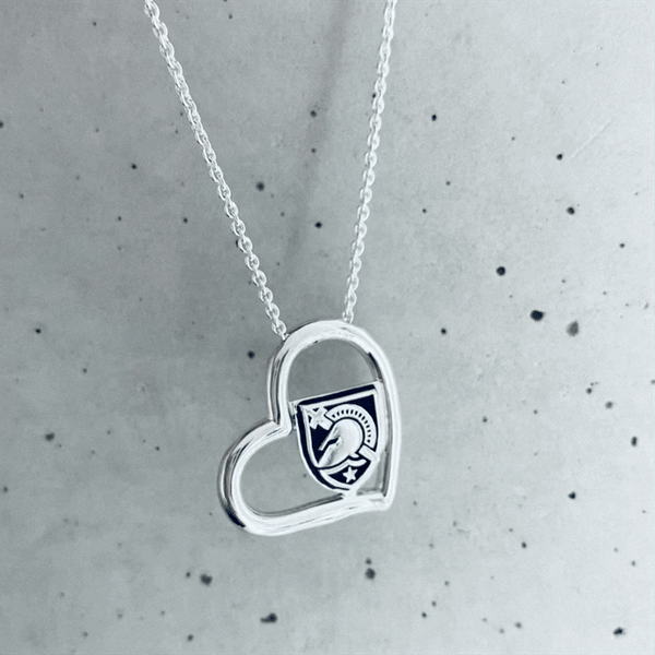 US Military Academy Black Knights Heart Pendant Necklace - Enamel