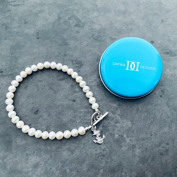 US Naval Academy Pearl Bracelet - Silver