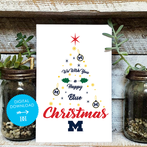 University of Michigan Christmas Tree Greeting Card - Digital Download