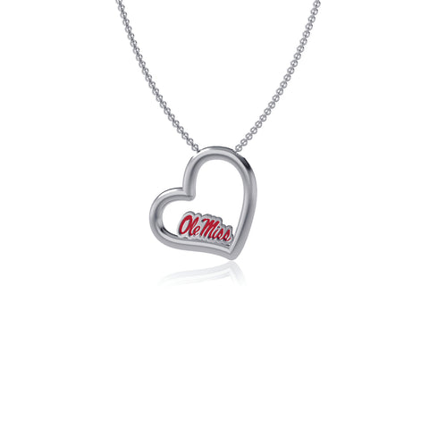 Mississippi Ole Miss Rebels Heart Pendant Necklace - Enamel