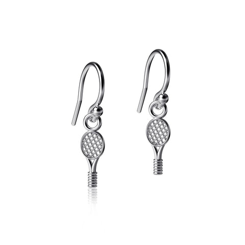 Tennis Racket Dangle Earrings - Silver