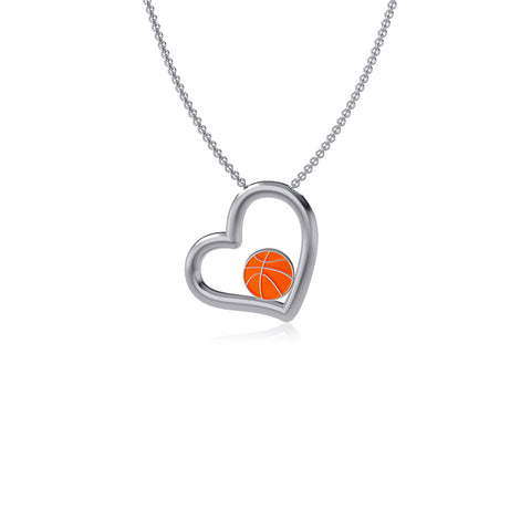 Basketball Heart Necklace - Enamel