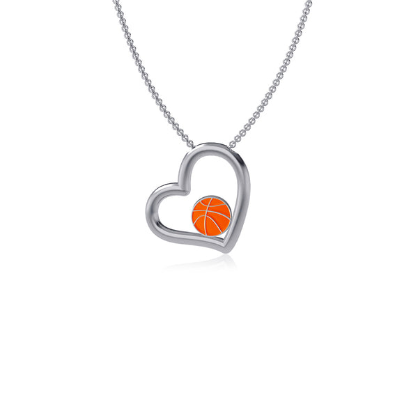 Basketball Heart Pendant Necklace - Silver