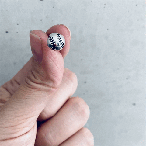 Softball Mini Domed Post Earrings - Silver