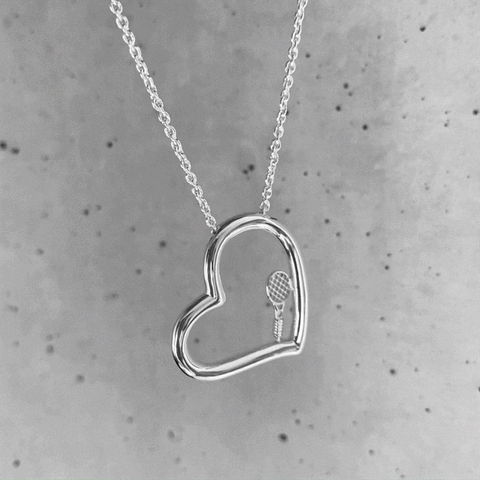 Tennis Racket Heart Necklace - Silver