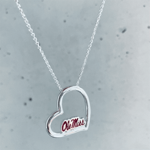 Mississippi Ole Miss Rebels Heart Pendant Necklace - Enamel