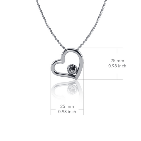Volleyball Heart Necklace - Silver