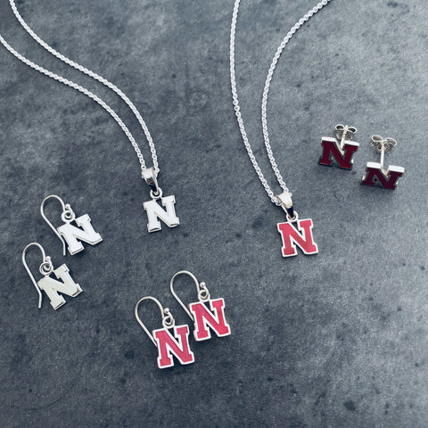 University of Nebraska Post Earrings - Silver