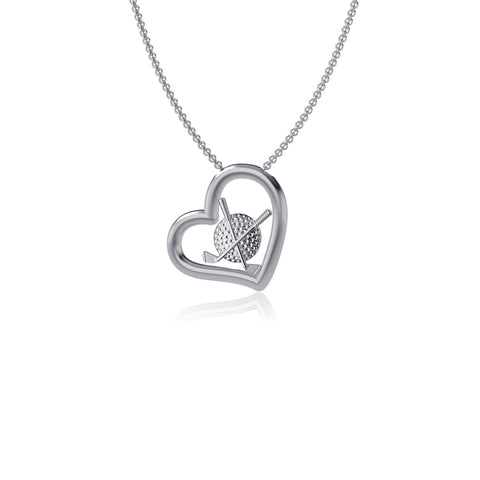Golf Clubs Heart Necklace - Silver