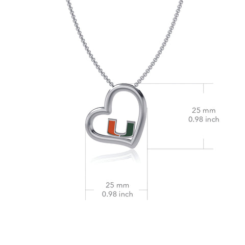 Miami Hurricanes Heart Pendant Necklace - Enamel