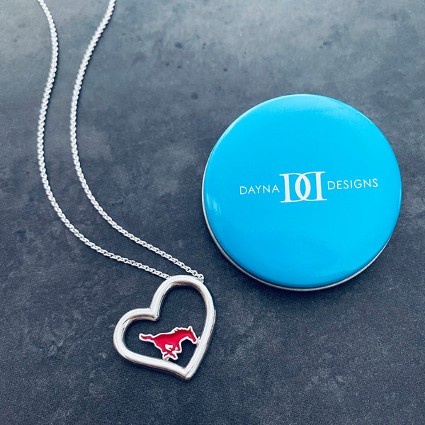 Southern Methodist Mustangs Heart Pendant Necklace - Enamel