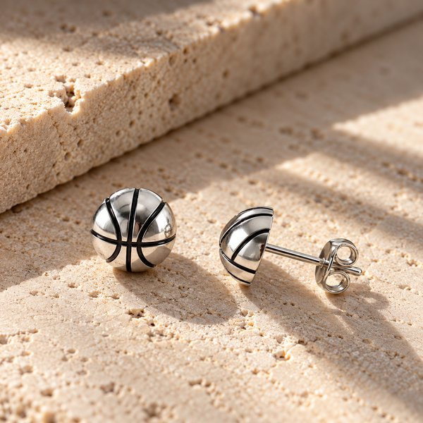Basketball Stud Earrings - Silver