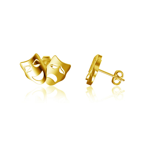 Comedy and Tragedy Mask Post Earrings - Gold Plated