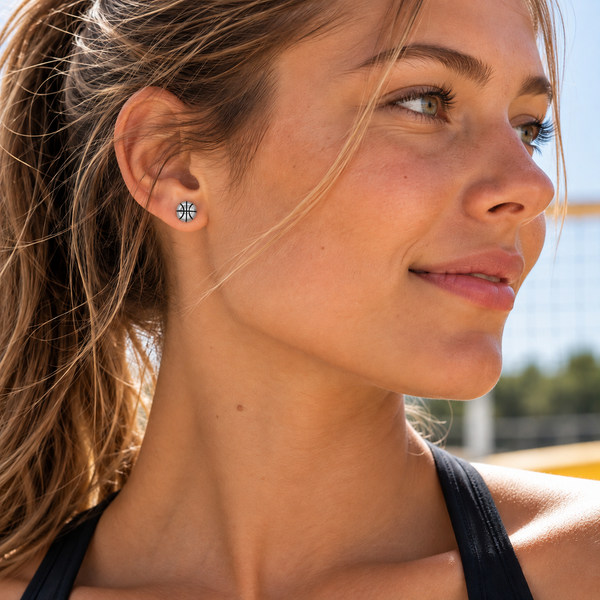 Basketball Stud Earrings - Silver