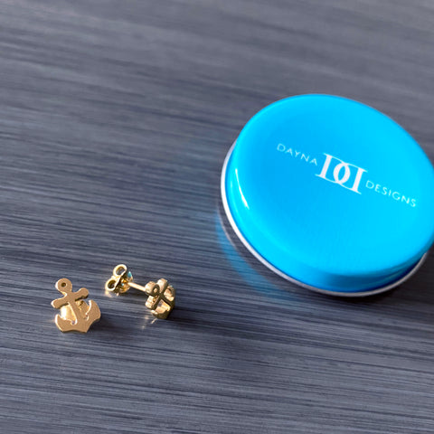 Anchor Stud Earrings - Gold