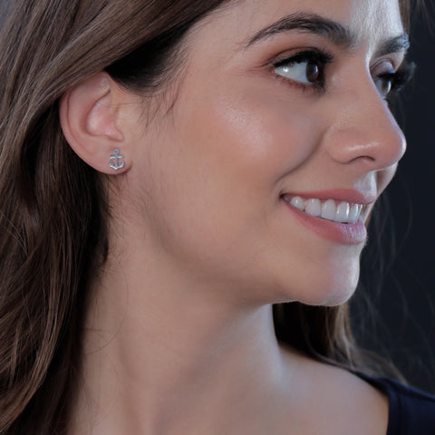 Anchor Stud Earrings - Silver