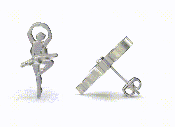 Ballet Dancer Stud Earrings - Silver