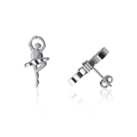 Ballet Dancer Stud Earrings - Silver