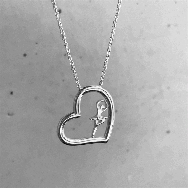 Ballet Dancer Heart Pendant Necklace - Silver