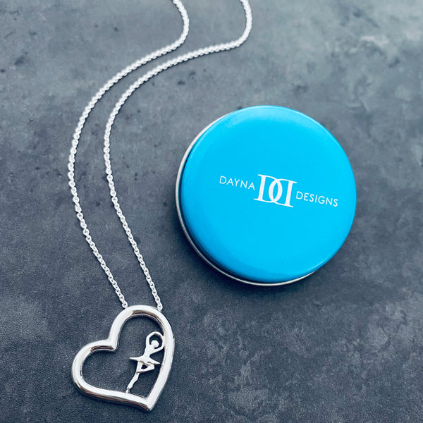 Ballet Dancer Heart Pendant Necklace - Silver