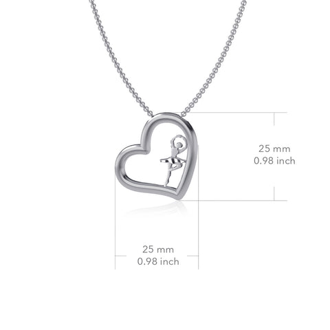 Ballet Dancer Heart Pendant Necklace - Silver