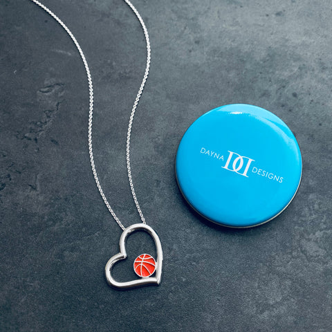 Basketball Heart Pendant Necklace - Silver