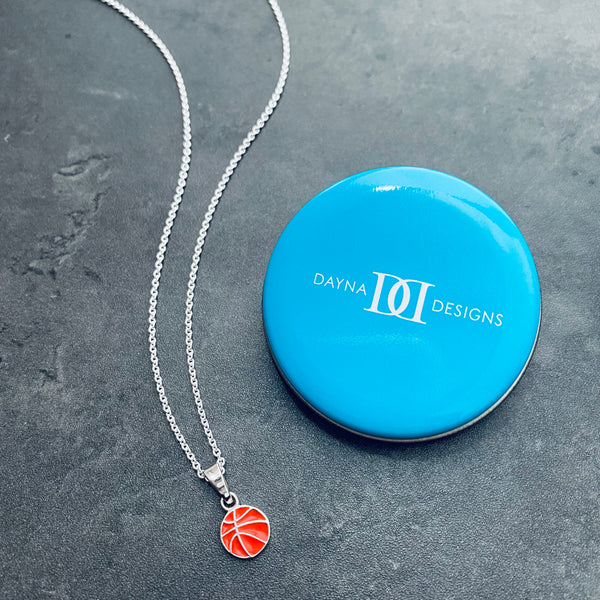 Basketball Silver Pendant Necklace - Silver