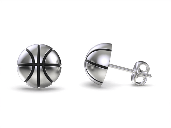 Basketball Stud Earrings - Silver