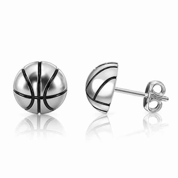 Basketball Stud Earrings - Silver