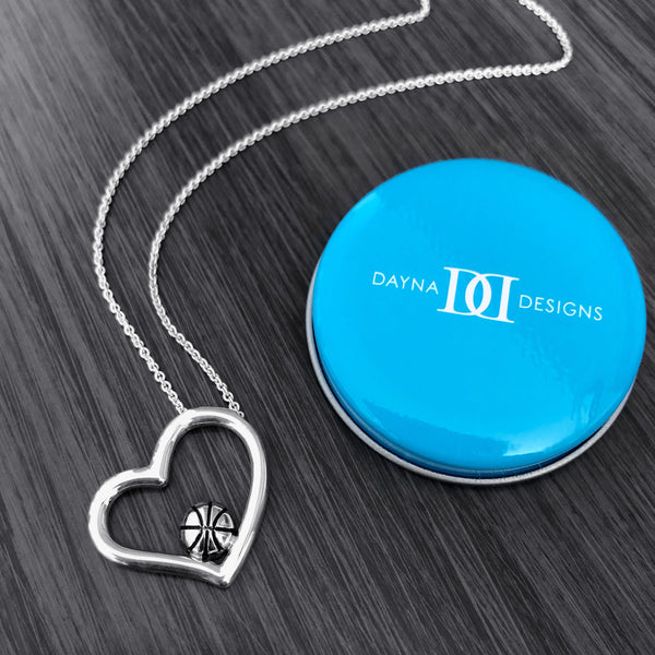 Basketball Heart Pendant Necklace - Silver