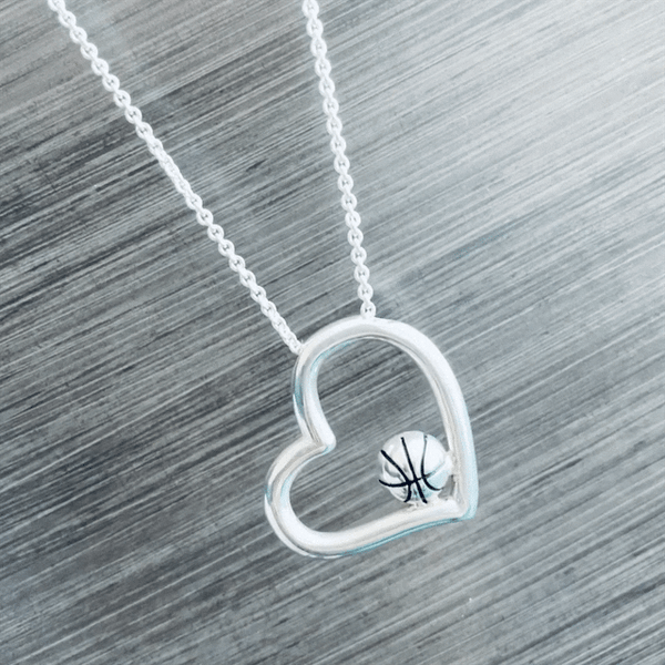 Basketball Heart Pendant Necklace - Silver