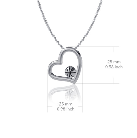 Basketball Heart Pendant Necklace - Silver