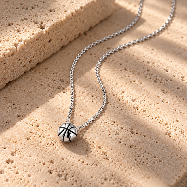 Basketball Pendant Necklace - Silver