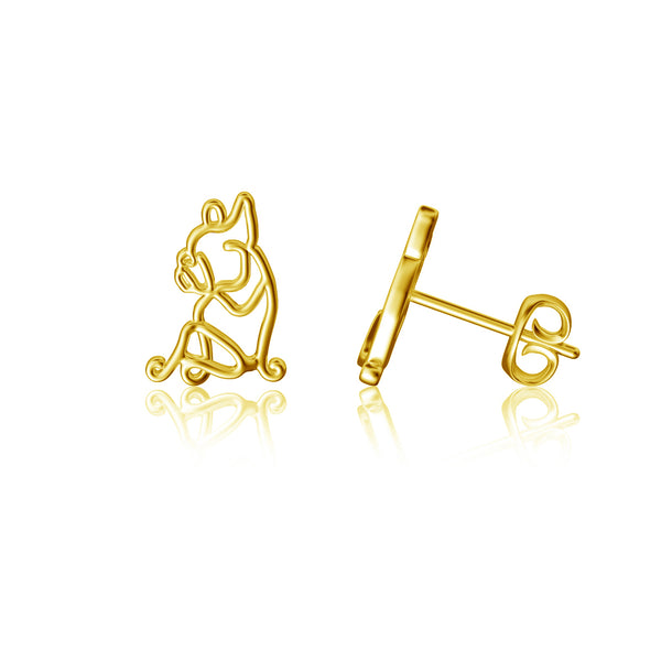 Bulldog Silhouette Stud Earrings - Gold
