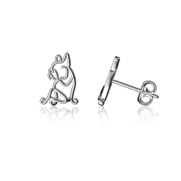 Bulldog Silhouette Stud Earrings - Silver