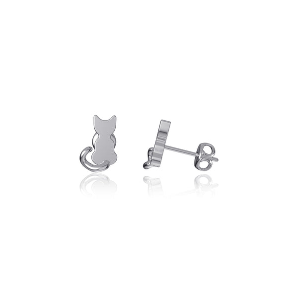 Cat Stud Earrings - Silver