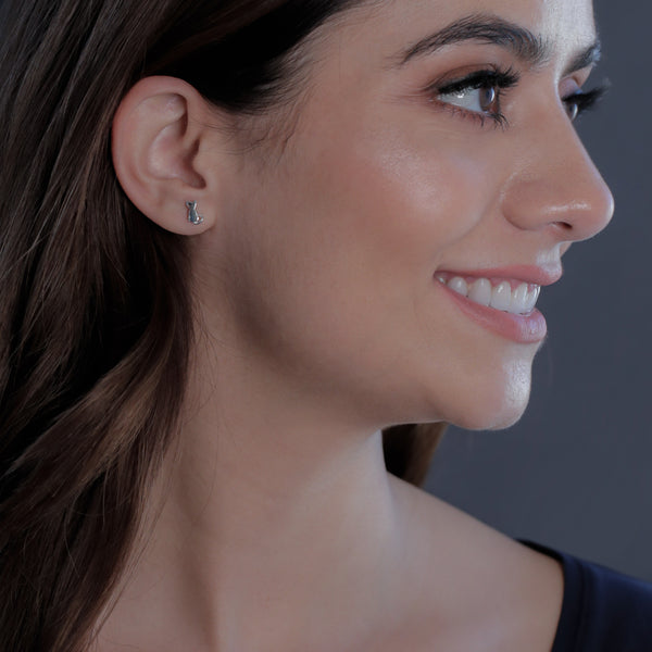 Cat Stud Earrings - Silver